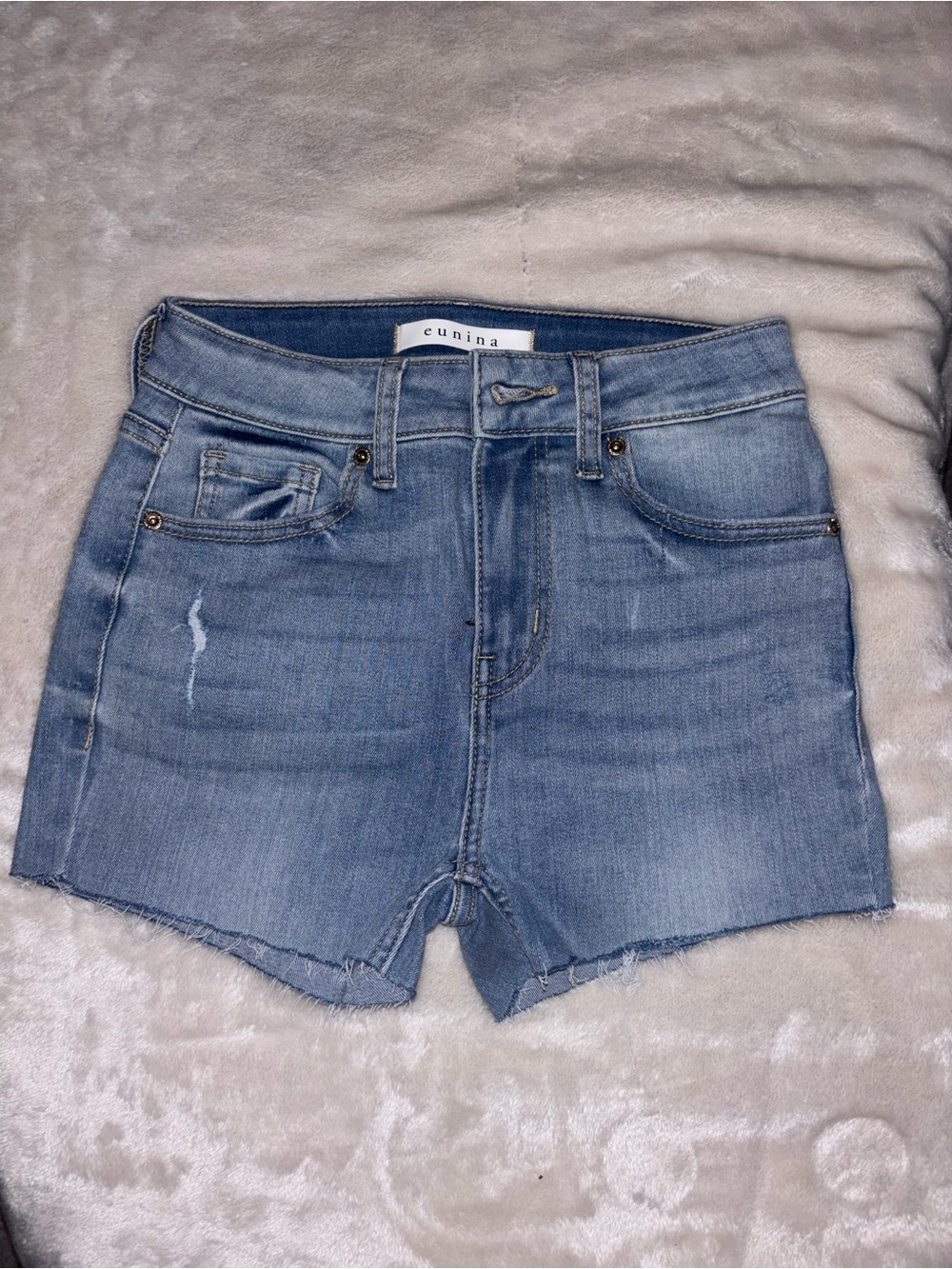 eunina Faded Blue Denim Cutoff Shorts